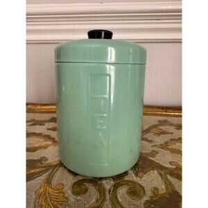 Vintage Jadeite Green TEA Canister Metal Kitchen Tin Mid Century Retro Storage